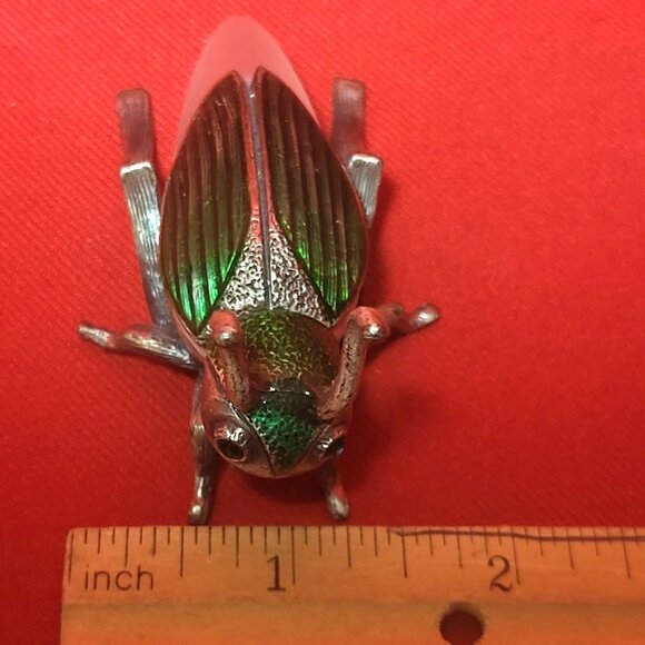 Decorative Scarab Beetle Metallic Silver Colored Body Green Textured Back - Picture 10 of 10